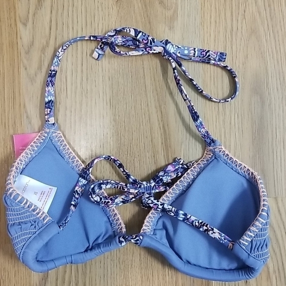 XHILARATION Bikini Top Swim Blue Whipstitched Size XS - Picture 8 of 9